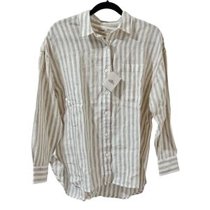 Faherty Laguna Button-Down Shirt Linen Women Small Tan Lucy Stripe NWT